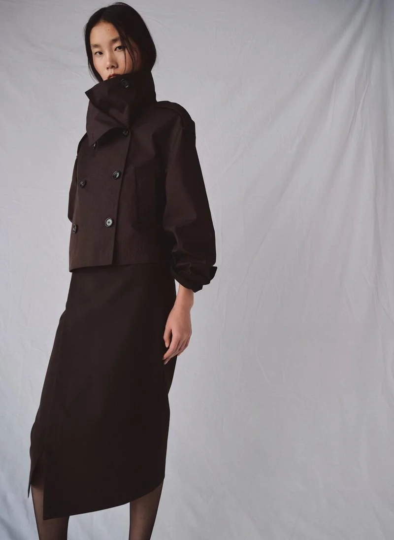 MANGO Double-breasted cropped trench coat